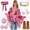 Damski nieregularny dwuczęściowy zestaw ubrań z dekoltem U, rękawami dzwonkowymi, drukowanym topem-poncho, casualowy, retro, hipisowski kostium, bluzka