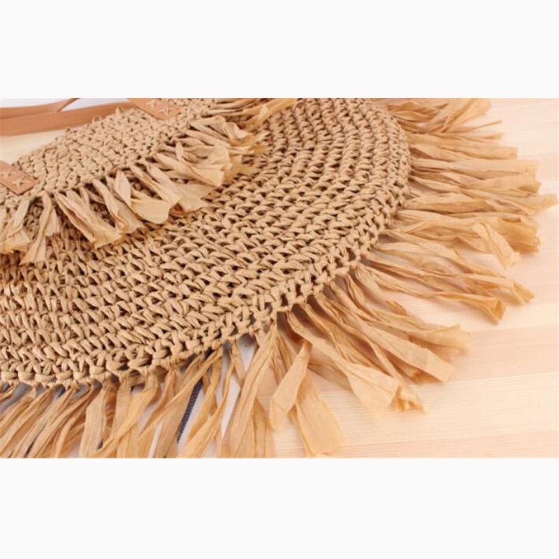 Tassel Beach Bags Round Straw Bag Women Hand Woven Big Large Knitting Handbags Casual Circular Bag Summer New Shoulder Bag