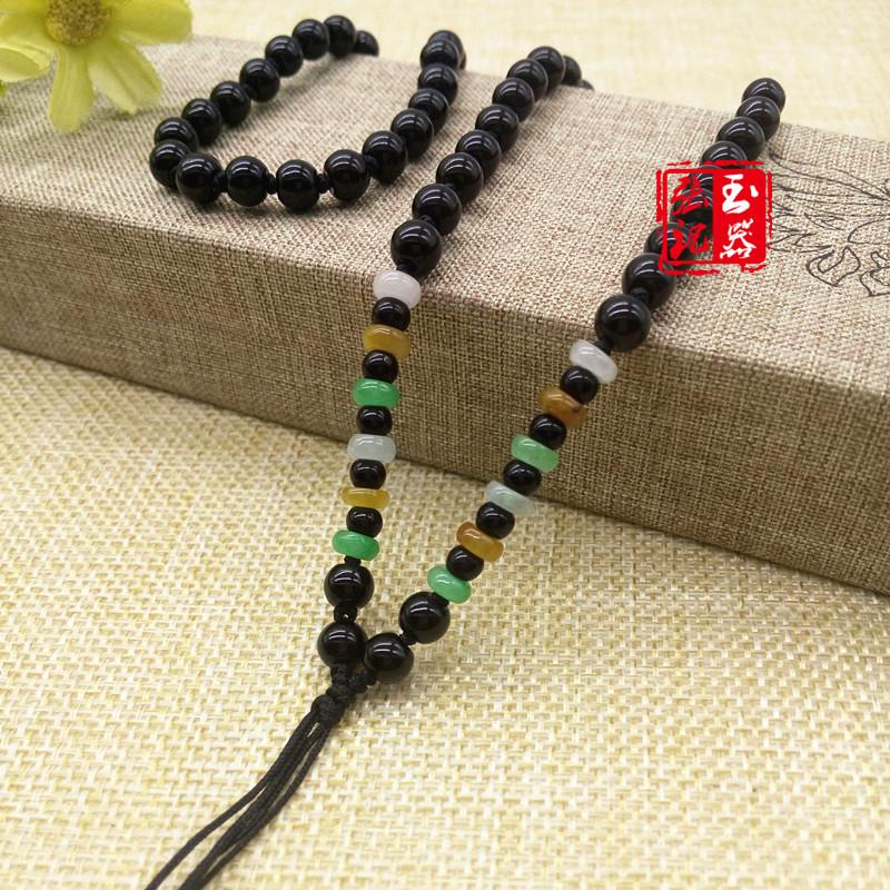 Emerald Jade Stone Beaded Hanging Rope Necklace, Customizable Rope