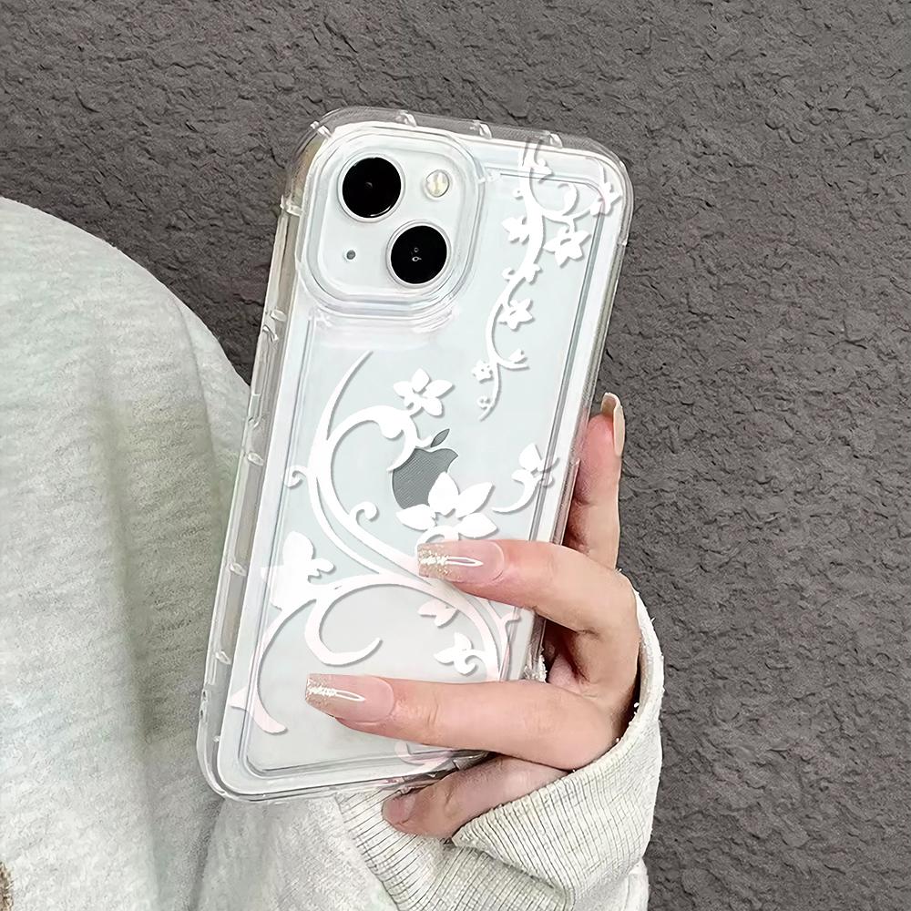 Elegant Minimalist White Floral Vine Phone Case For Iphone 17 Air 16 15 14 11 13 12 16e Pro Max Protective Aesthetic Cover Shell