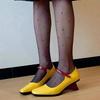 Thick Wedge Mixed Color Design Brand Mary Jane Shoes Women Elegant Backless Dress Shoes Comfort Square Toe Buckle Office Pumps