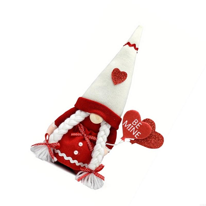 62KD Knitted Gnome Valentine's Day Heart Dolls Drawing Room Desktop Tray Heart Toy for Home, Table, Windowsill, Party
