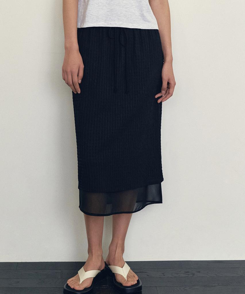 LOEIL Sheer Voluminous Layered Long Skirt - Black