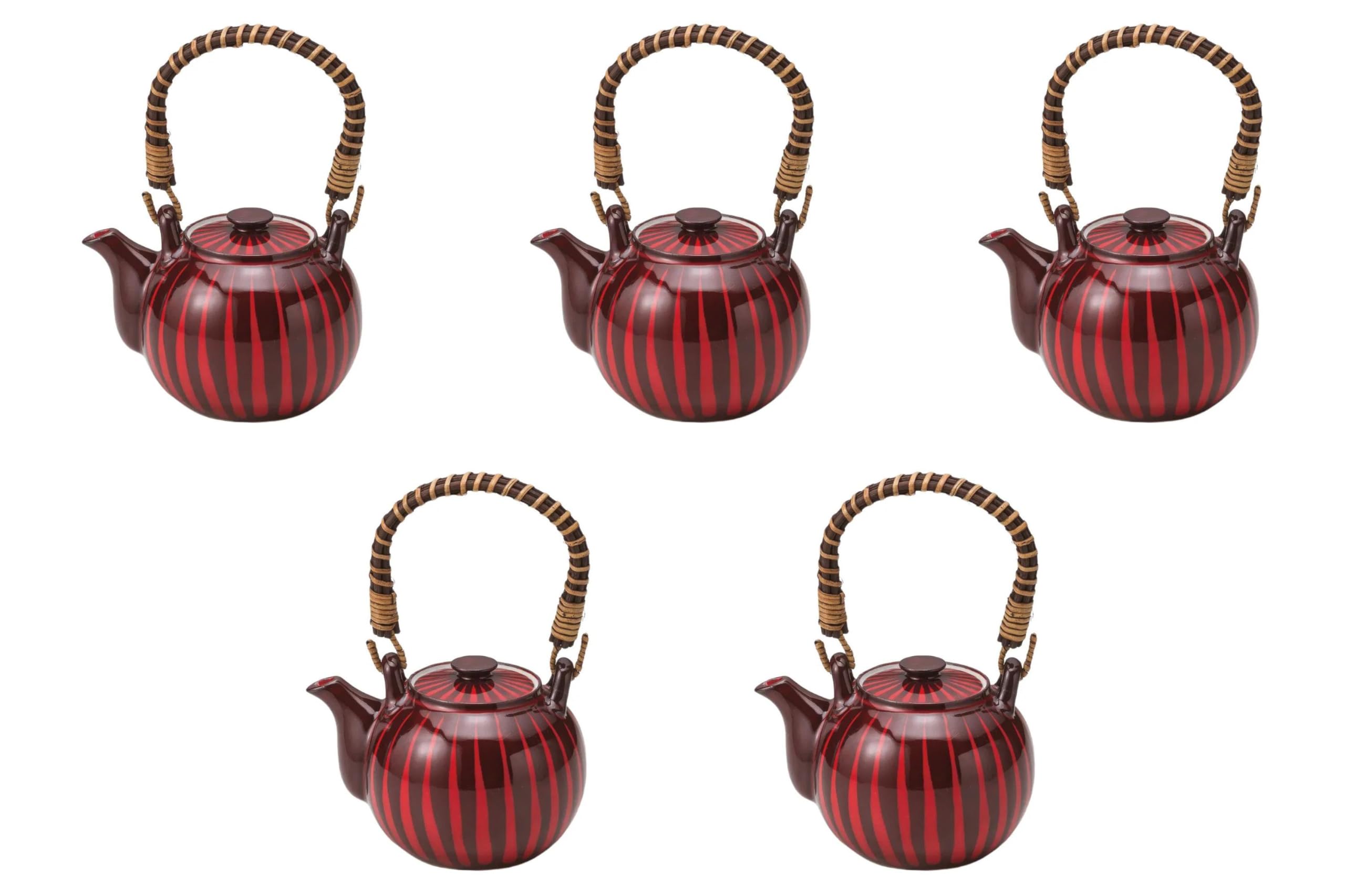 

Set of 5 Red Tokusa Mame Earthenware Teapots basket Earthenware Teapot Setomonohonpo (with strainer) [13×10×9cm (420cc)]