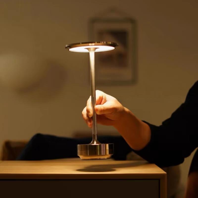 1pc Portable LED Table Lamp 3 Color Touch Control 3 Level Brightness USB Rechargeable Metal Texture Office Atmosphere Light