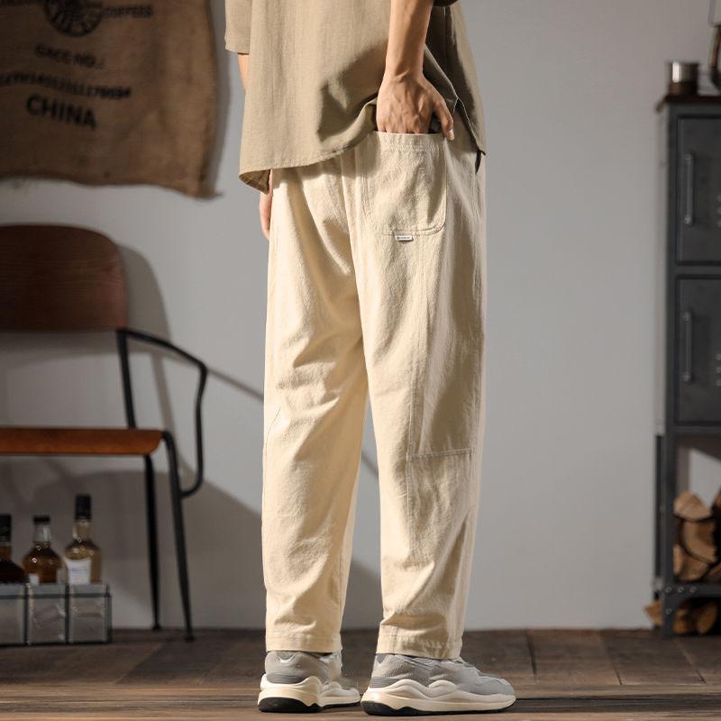Men Cotton Linen Pants Summer Straight Casual Ice Silk Sweatpants Male Wide leg Oversize Linen Trousers 2024 New