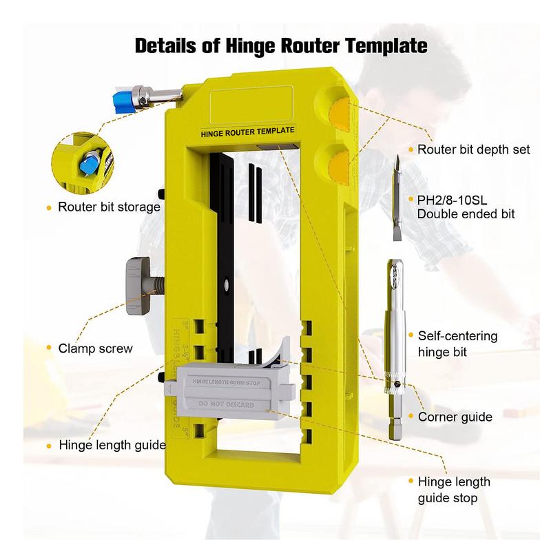 Door Hinge Jig Door Hinge Mortiser Hinge Installation Kit Door Hinge Jig Kit for Door Hinge Router Template Removable Inserts
