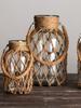 Retro Dried Flower Arrangement Glass Vase with Hemp Rope – Transparent Desktop Ornament for Home Decor