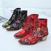 Retro women's boots winter ethnic pointed thick heel lace-up embroidered short boots women's shoes