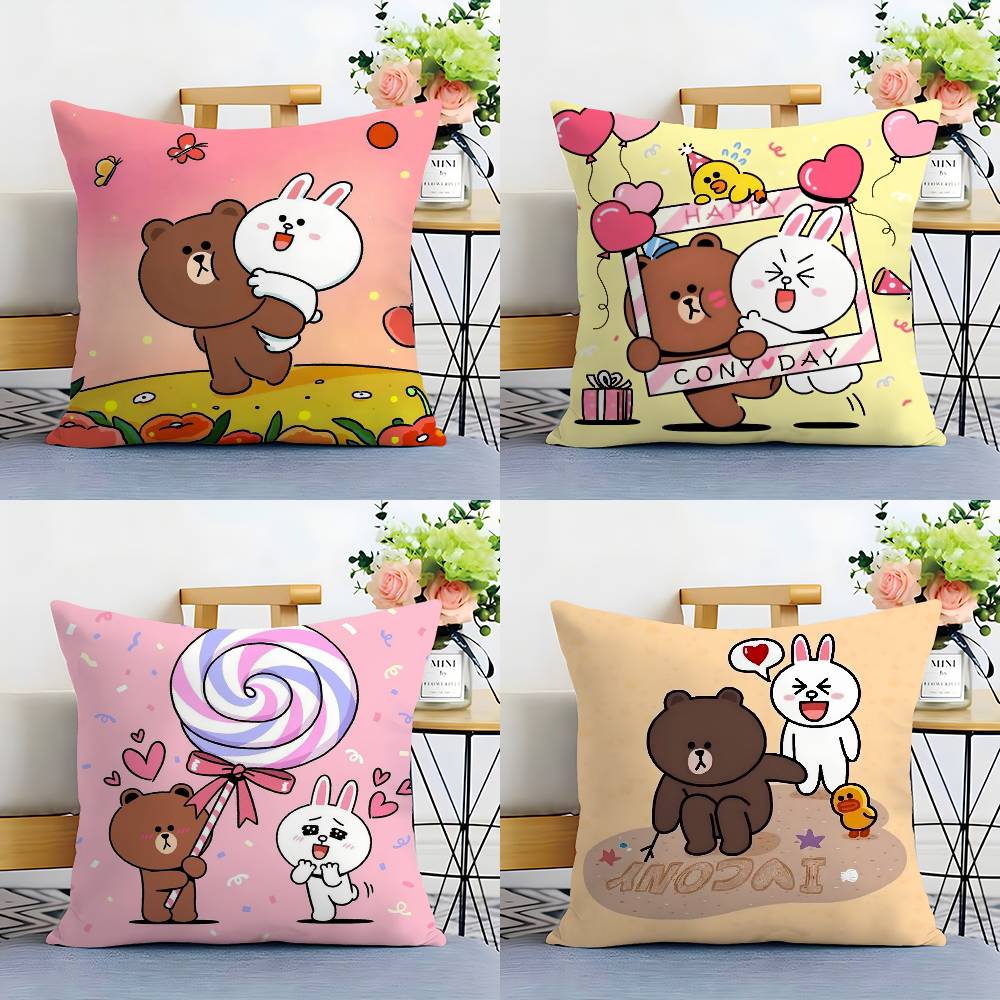 B-Braunbär und Cony Kissenbezug Sofa Wohnzimmer Schlafzimmer Doppelseitiger Druck Quadratisches Kissen Nickerchen Kissenbezug