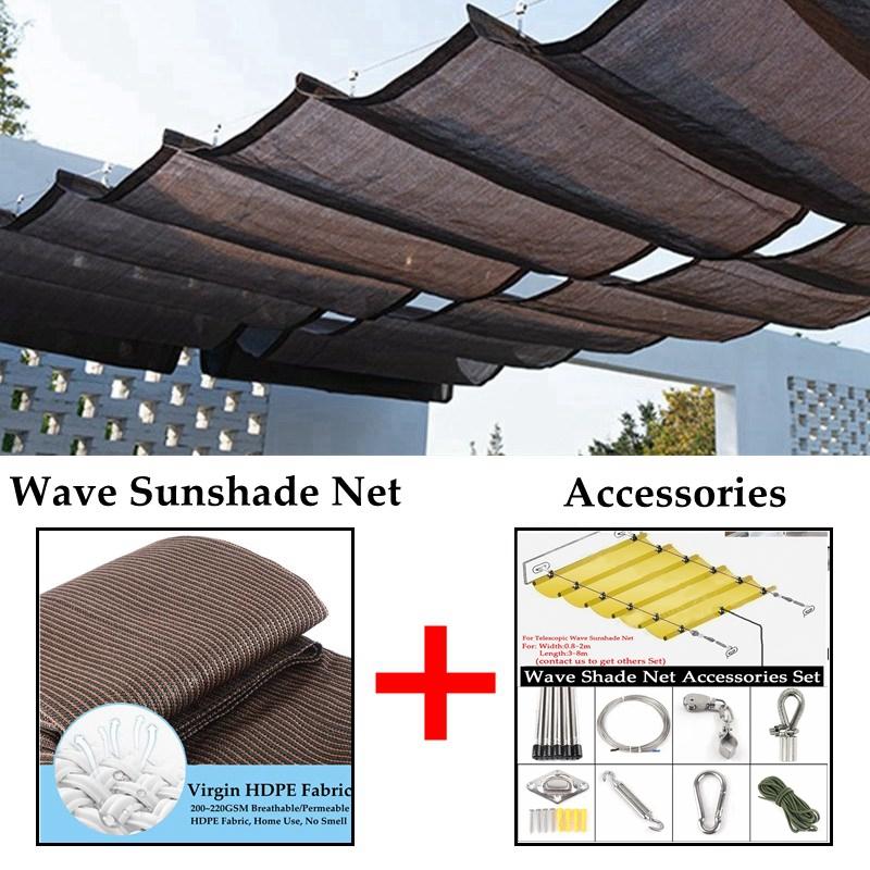 

Customizable Courtyard Pavilion Telescopic Wave Sun Shade Net Sun Room Canopy Shading Sails Cloth Balcony Terrace Sunshade Nets 0.8mx3m
