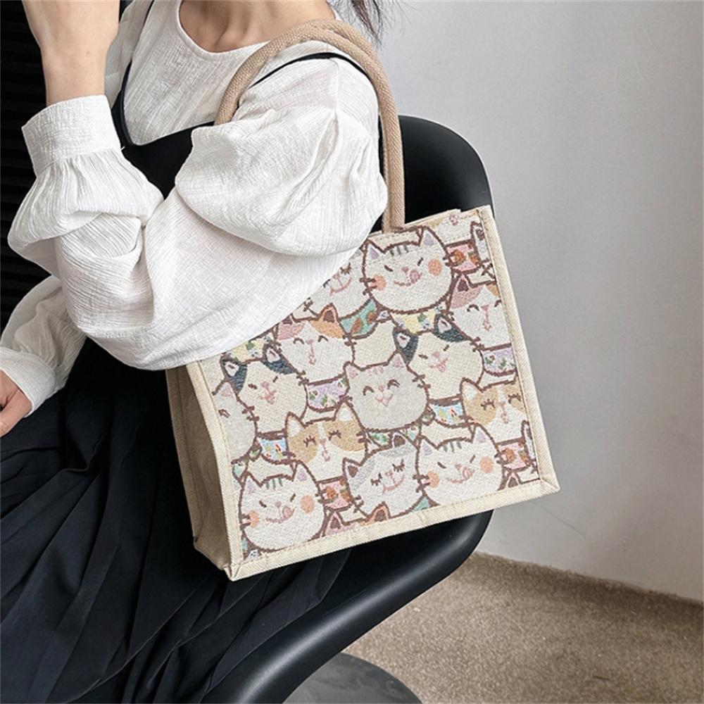 Large Capacity Cotton Linen Handbag Fashion Commuting Underarm Bag for Women Casual Tote