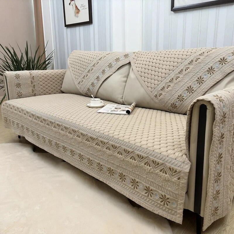 

Бежевая жаккардовая клетчатая диванная подушка Four Seasons, универсальный хлопковый чехол для дивана, противоскользящая спинка, подлокотник, комбинированное полотенце для дивана 90x90cm 1pcs