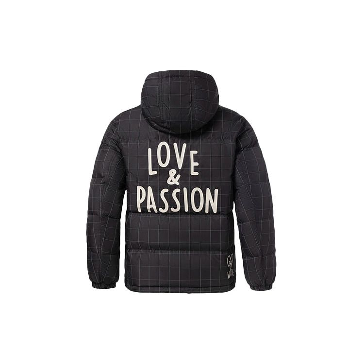Li-Ning Printed Plaid Down Jacket Unisex Outerwear Black AYMR509-1