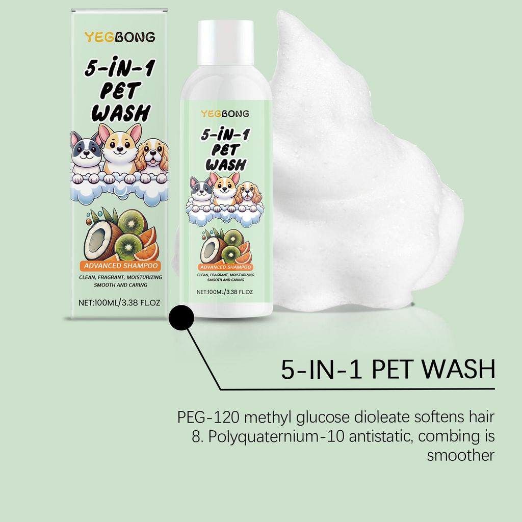YEGBONG Pet Shampoo, Suitable for Cats and Dogs, 5-in-1 Care with Plant Extracts, Anti-Tangling and Easy To Comb, 100ml