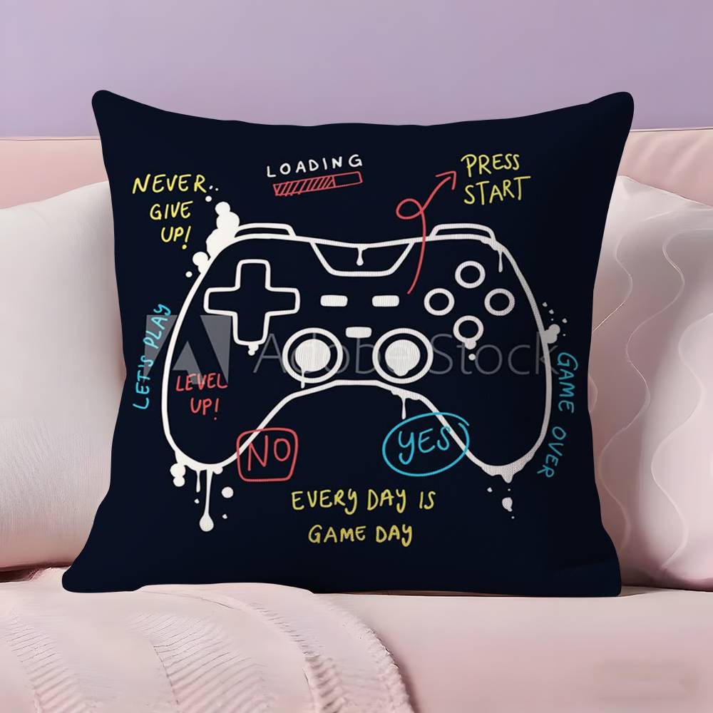 Colorful Graffiti Game Gamepad Pillow Case  Ultra Soft Skin Friendly Fabric Cloud Like Comfort & Concealed Zipper
