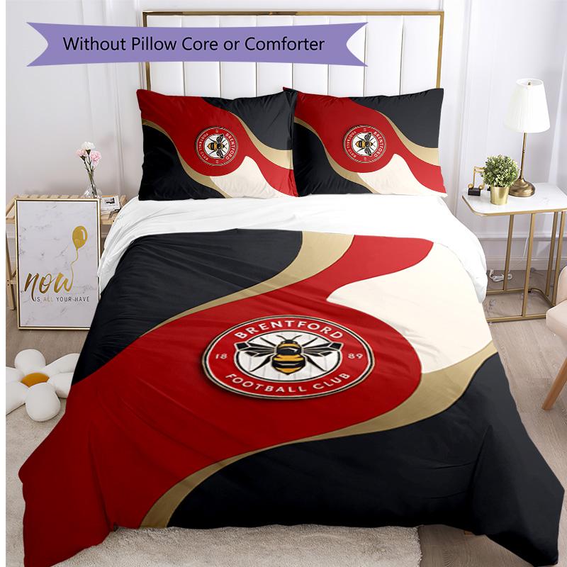 Brentford Football Printed 3 Pieces Bedding Set, Comfortable Skin Friendly Bedroom Duvet Cover Set