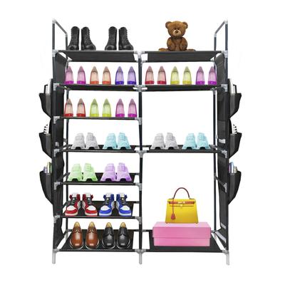 Shoe Rack Fabric 7 Levels 33 Pairs | Space for Boots | Side Hangers with 3 Pockets | Made of PVC and Non-woven Fabric | 90x27x129 Cm