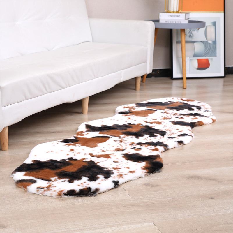 

Faux Fluffy Shaggy Rugs Artificial Rabbit Hair Carpet Fluffy Cow Pattern Carpet Bedroom Tatami Home Decor Non Slip Floor Mat 60x180cm
