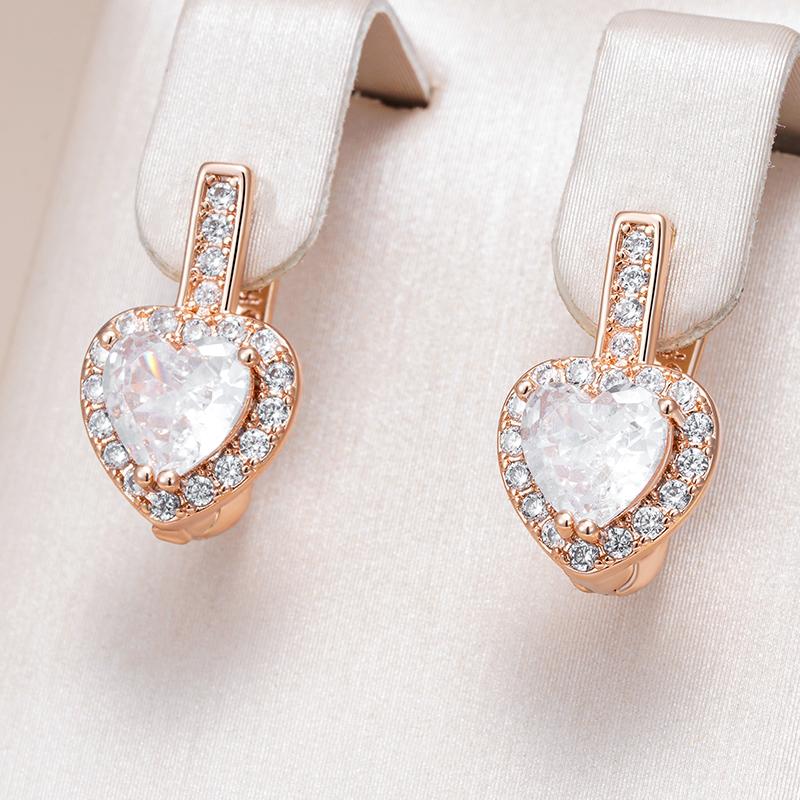 Luxury Heart Drop Earrings For Women Natural Zircon With  Rose Gold Color Modern Party Wedding Daily Fine Jewelry