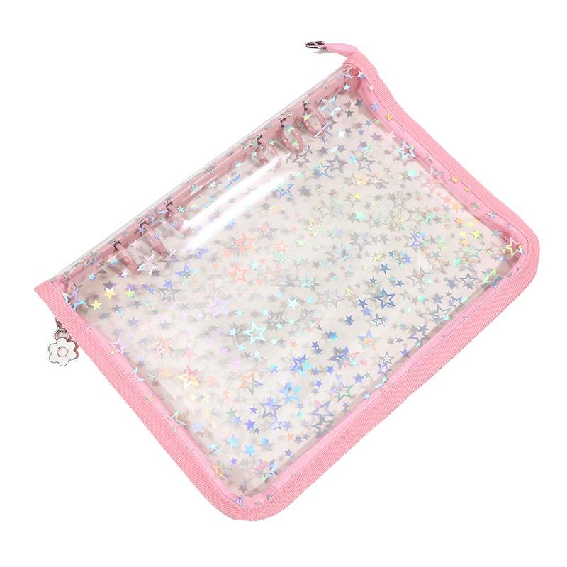 A5 Budget Binder Planner Cover with Zipper Glitter Stars 6 Ring Refillable Notebook Shell for Journal Albums Diary School Office Supplies