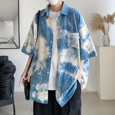 Fashionable Tie Dye Printed Shirts Summer Vintage Polo-Neck Men's Clothing Short Sleeve Casual Loose Single-breasted Shirts New