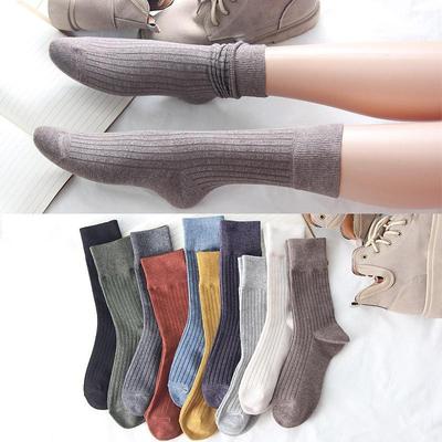 Chaussettes en coton rétro pour femmes, Tube d'équipage, couleur unie, mode d'hiver, Hajuruku, noir et blanc, ensembles de qualité, amples, coréens, longs et mignons