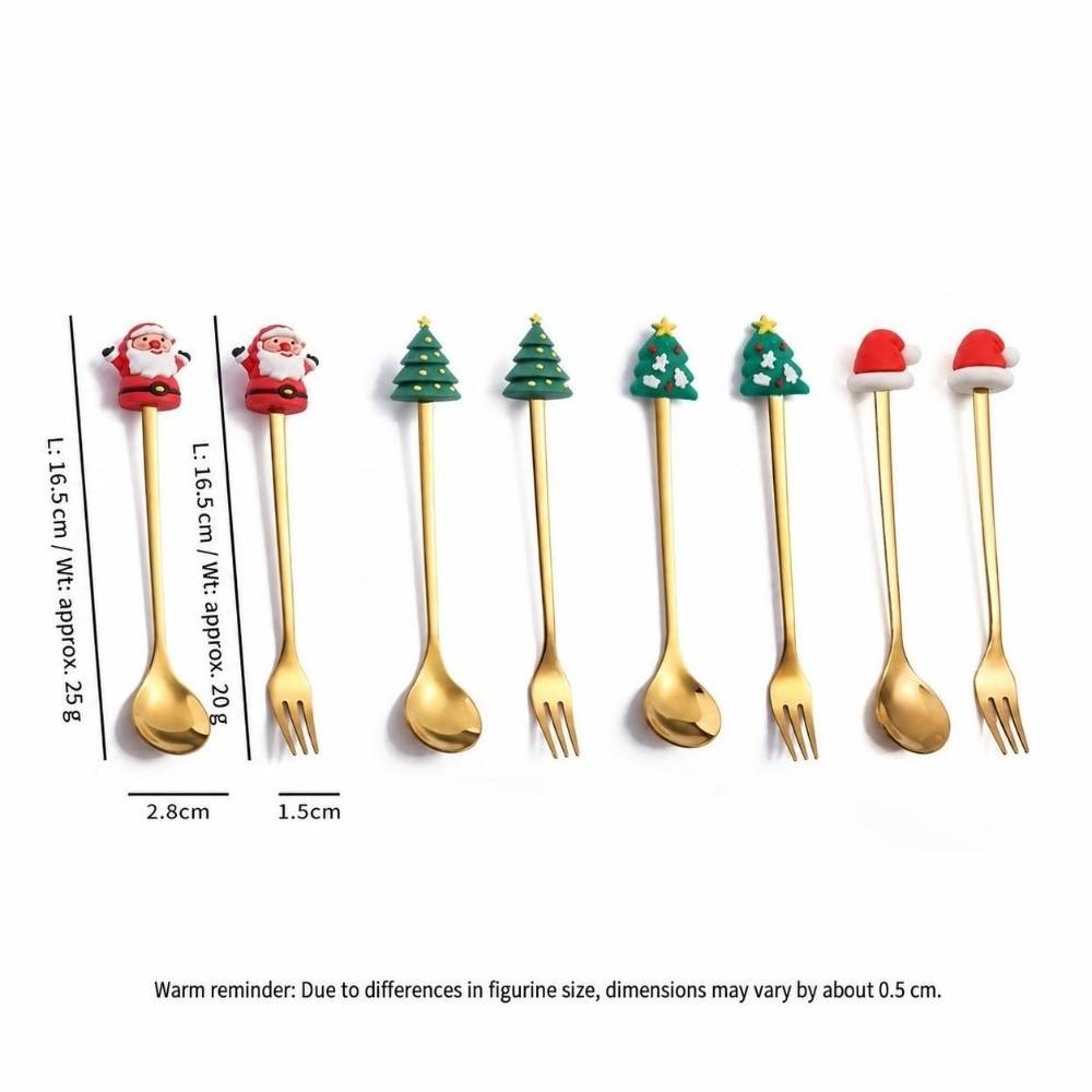 Mirror Polished Stainless Steel Spoon Set Tree/Star/Santa Motifs Mini Dessert Spoons  New Year