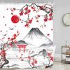 Japanese Shower Curtain Fuji Mountain Cherry Blossom Asian Anime Theme Burgundy Sun Koi Watercolor Floral Spring Cool Fabric