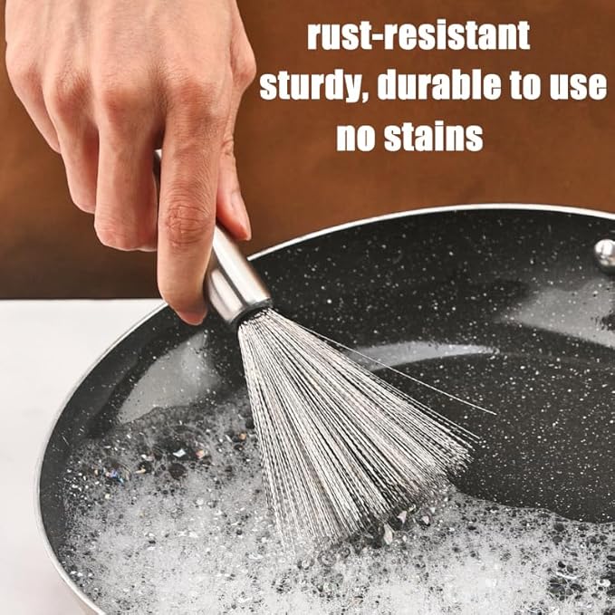 Kitchen Stainless Steel Pot Brush Long-Handled Dishwashing Brush for Kitchen Sink Pans Cleaning Brush Hanging Scrubber Gadget