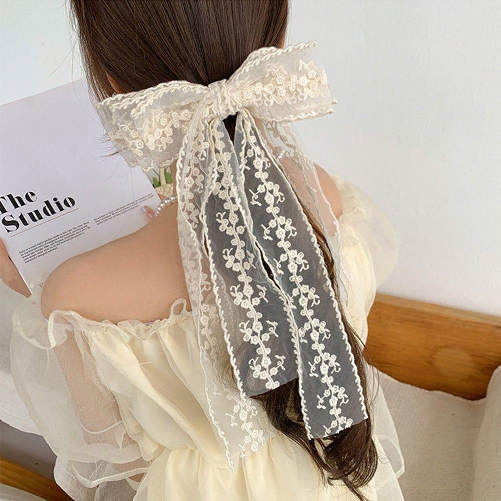 Large Lace Embroidery Hair Clip French Style Women Hairpin Elegant Lace Bow Hair Clip  Headdress
