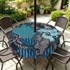 Outdoor Round Tablecloth With Umbrella Hole Patio Garden Deck Waterproof Oil Resistant Drop Cloth