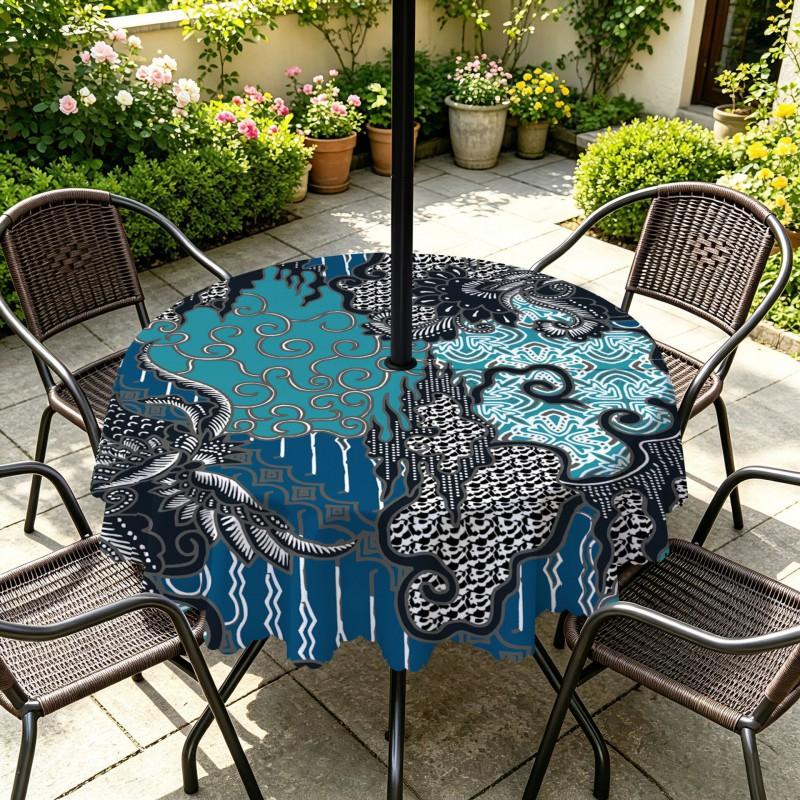 Outdoor Round Tablecloth With Umbrella Hole Patio Garden Deck Waterproof Oil Resistant Drop Cloth