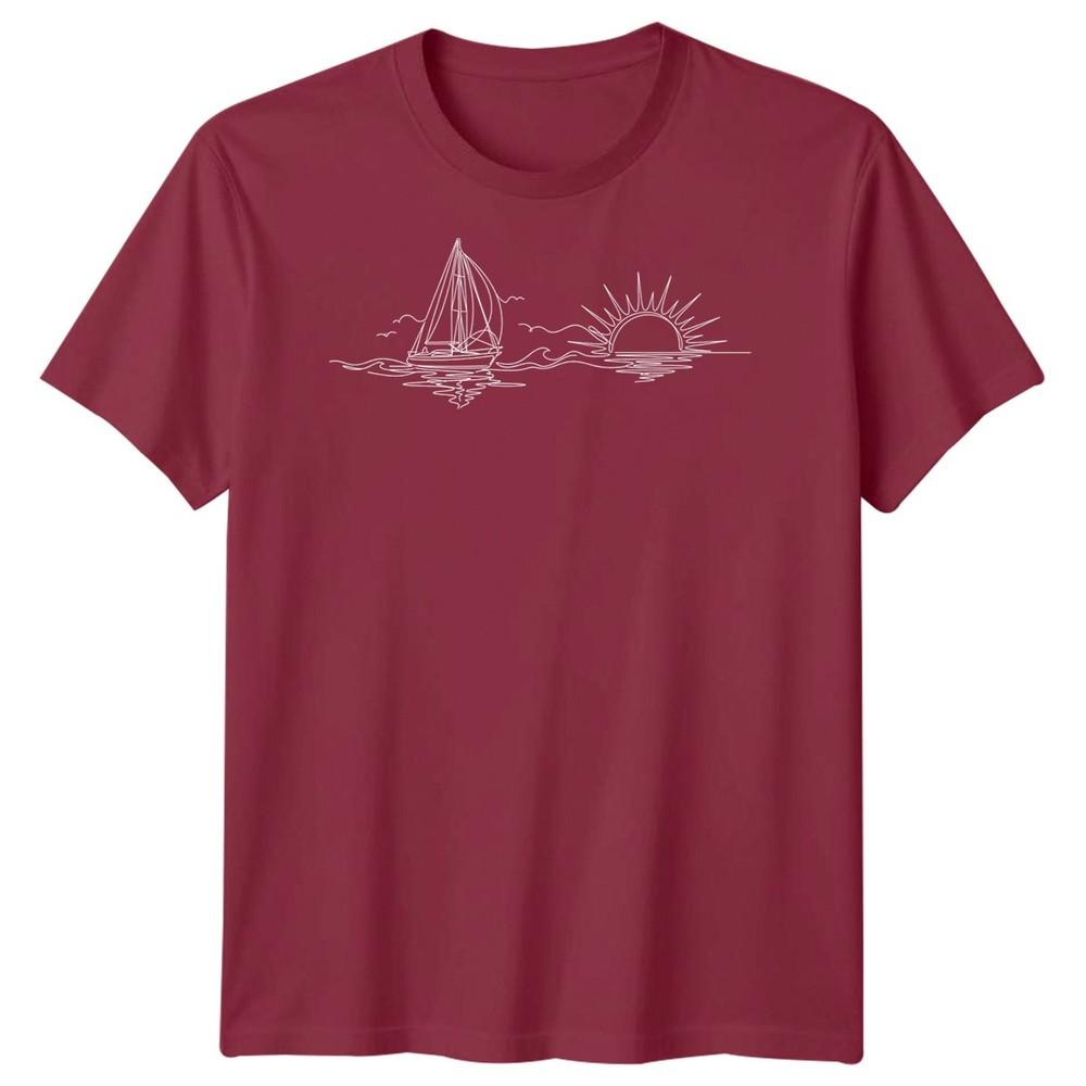 Segelboot Sonnenuntergang Segeln Reise Unisex T-Shirt Ozean Linienkunst