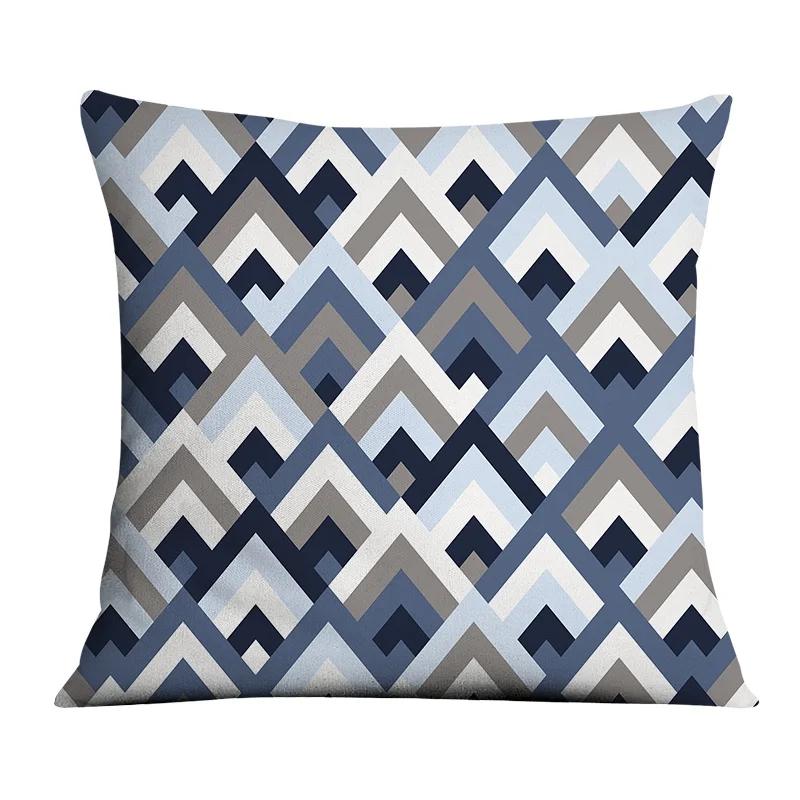 Dark Blue Geometric Pattern Auto Supplies Office Living Room Sofa Cushion Pillowcase Home Decor