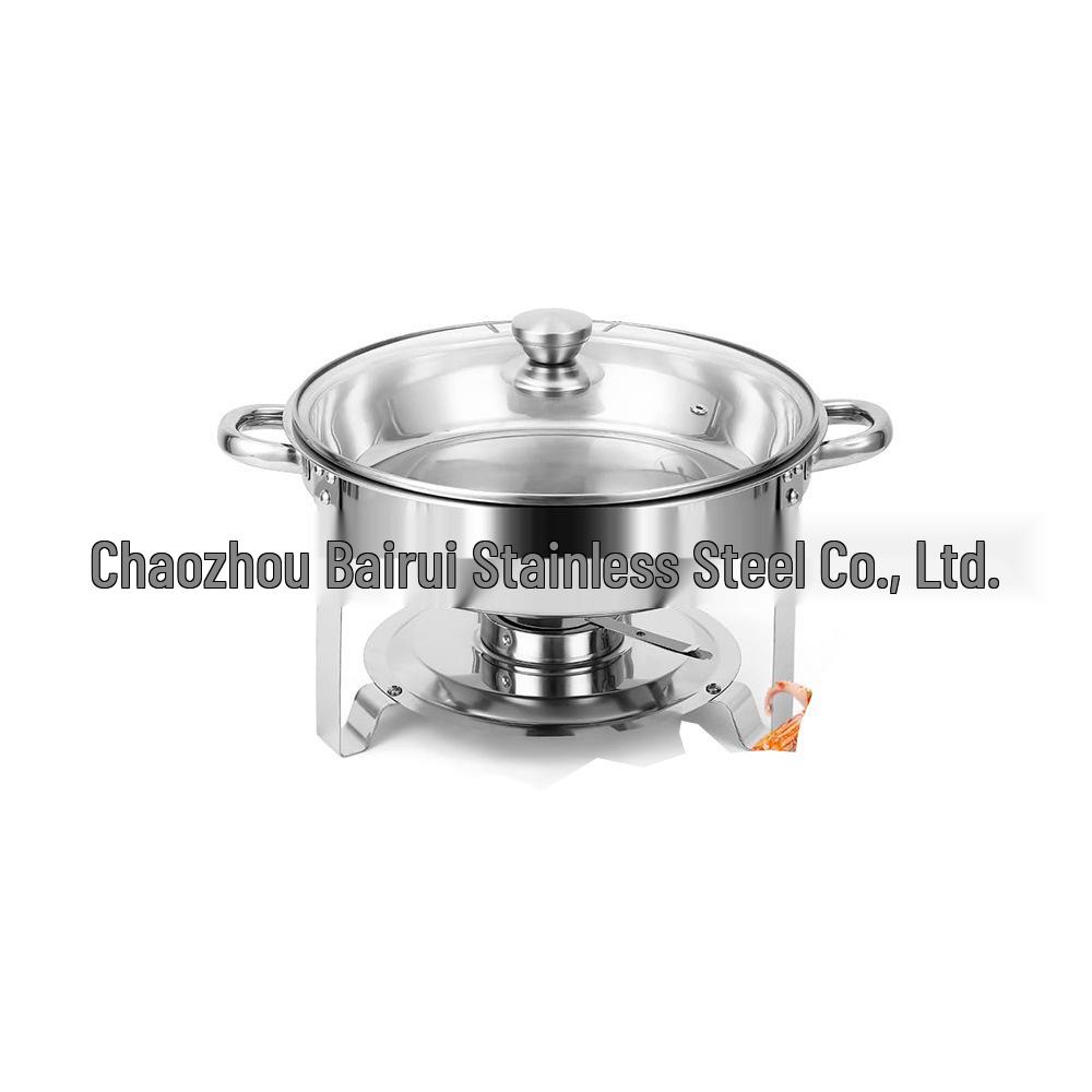 Small Round Stainless Steel Buffet Stove - Gold Alcohol Heater for Hotels and Restaurants