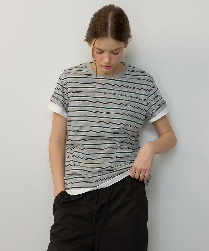 CITYBREEZE Multi-Stripe Short Sleeve T-Shirt_Melange Grey