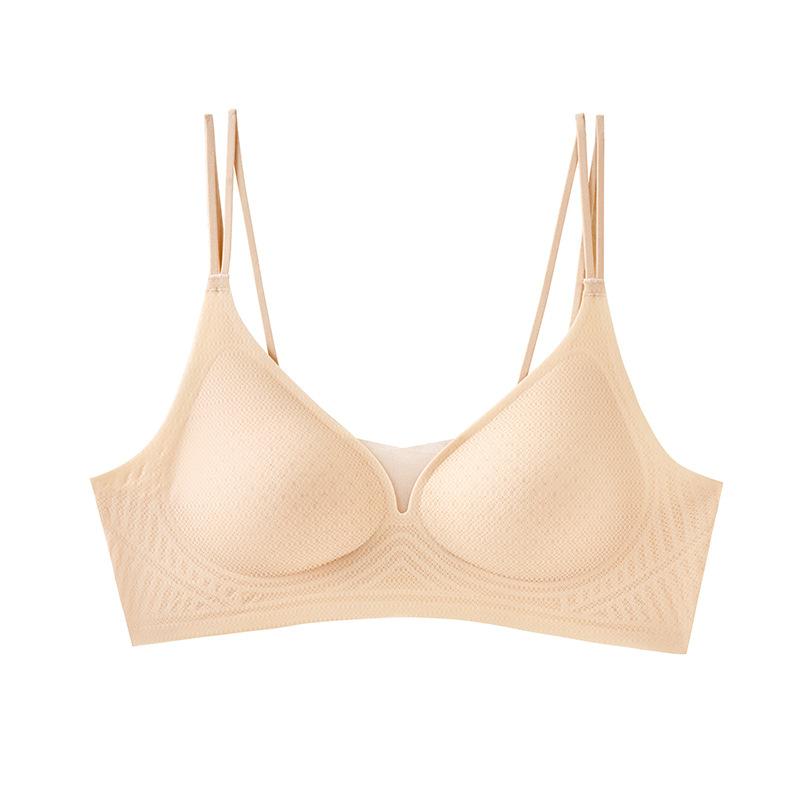

Thin shoulder straps, thin cross back, gathered, seamless and comfortable, no steel ring, semi-fixed cup, soft bra cover. xl(recommended weight 57.5-65kg )