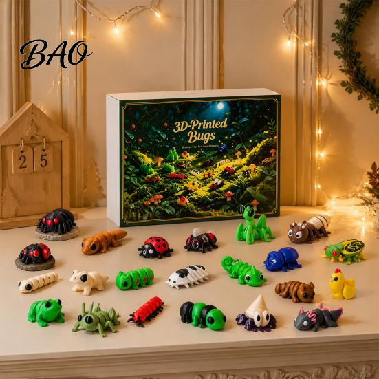 Holiday Countdown Gift Box 2026 Christmas Advent Calendar, 24 Days 3D Printed Insect Fidget Toy PLA Material Safe Toys Pcs Mini Articulated