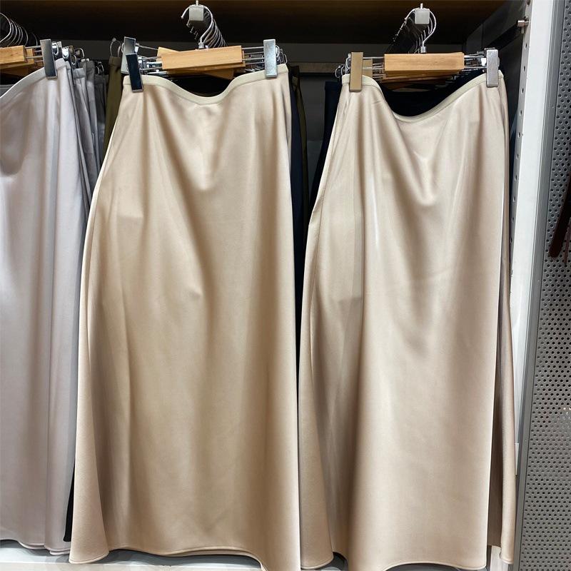 

Японская женская атласная А-силуэта юбка миди - Стройнящий драпированный дизайн для весны/лета L светло-бежевый