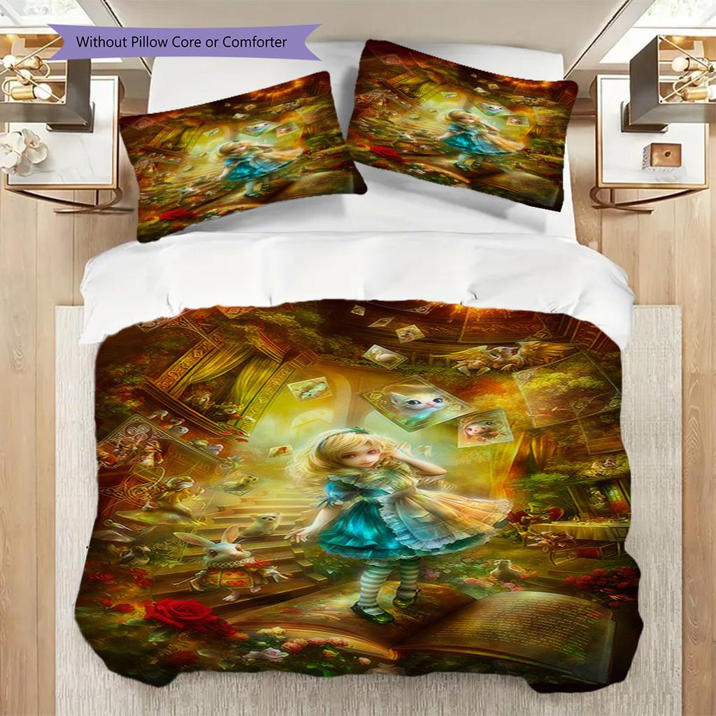 Whimsical Wonderland Escape Three-piece set (1 * duvet cover + 2 * pillowcase, without core) 2D Flat Christmas birthday gift Soft and comfortable