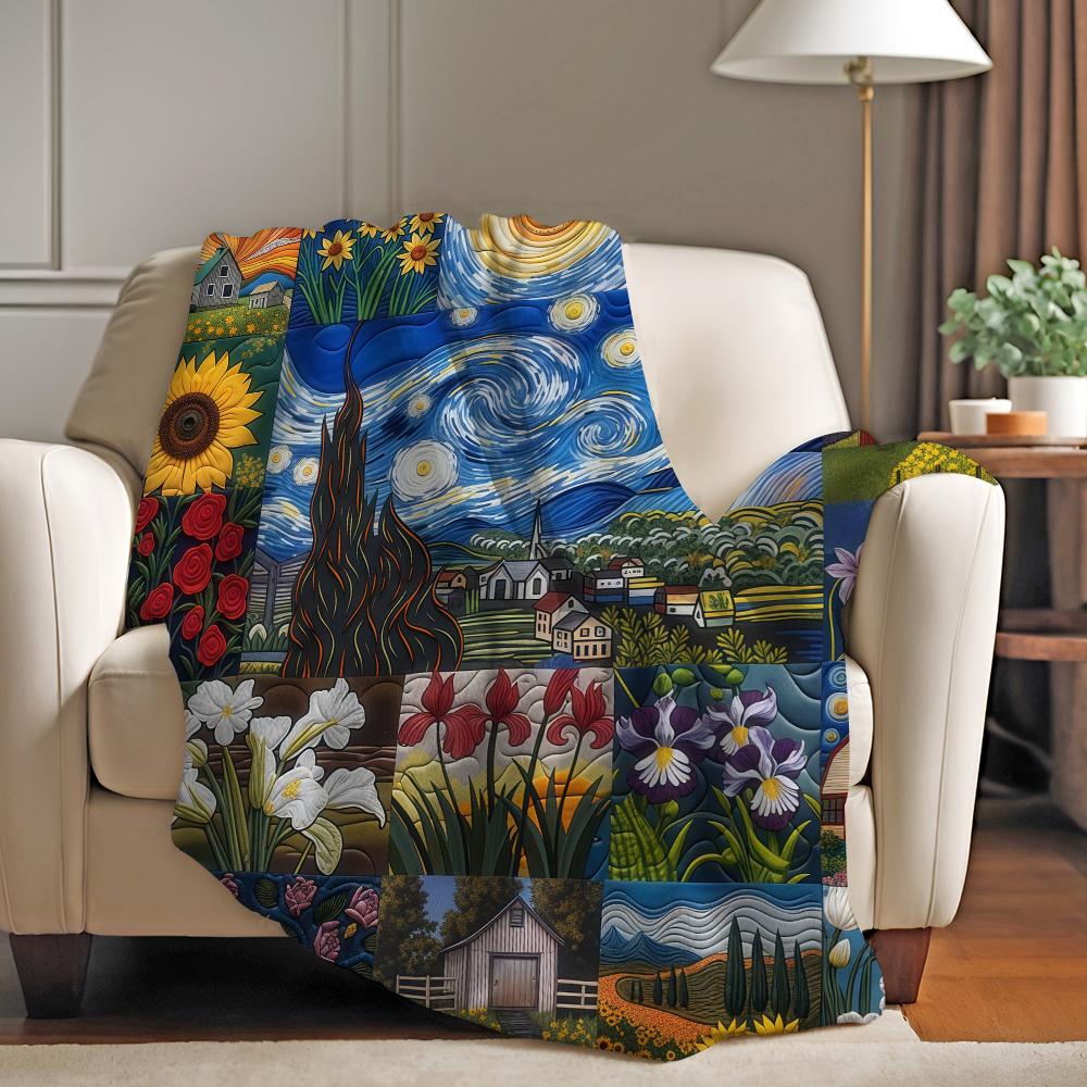 Fashion Print Van Gogh Blanket For Sofa Office Bed Plane Travel Sleep Read Relax Camping Soft And Warm