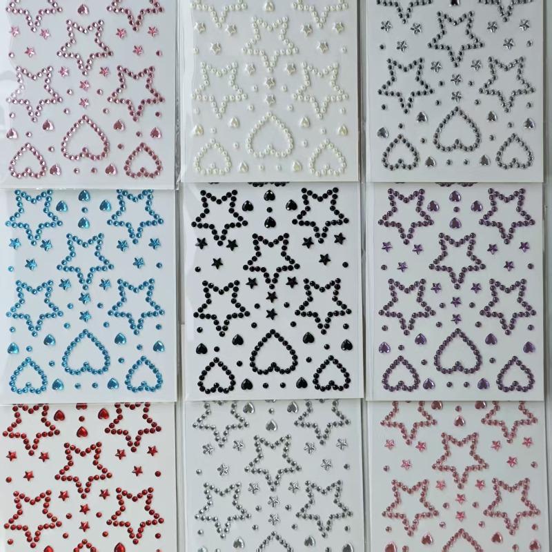 Beautiful Shiny Crystal Rhinestones Pearl Star 3D Stickers Scrapbook Phone Case DIY Decorations Dance Show Makeup Face Stickers