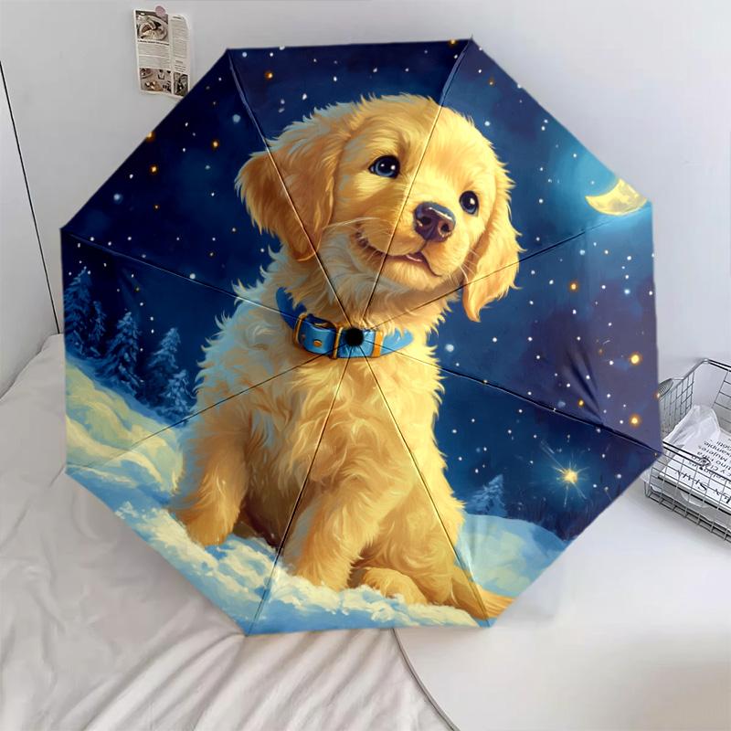 Dog with the Moon  pattern, automatic folding umbrella, portable and foldable design, 8 ribs, a Christmas or birthday gift.