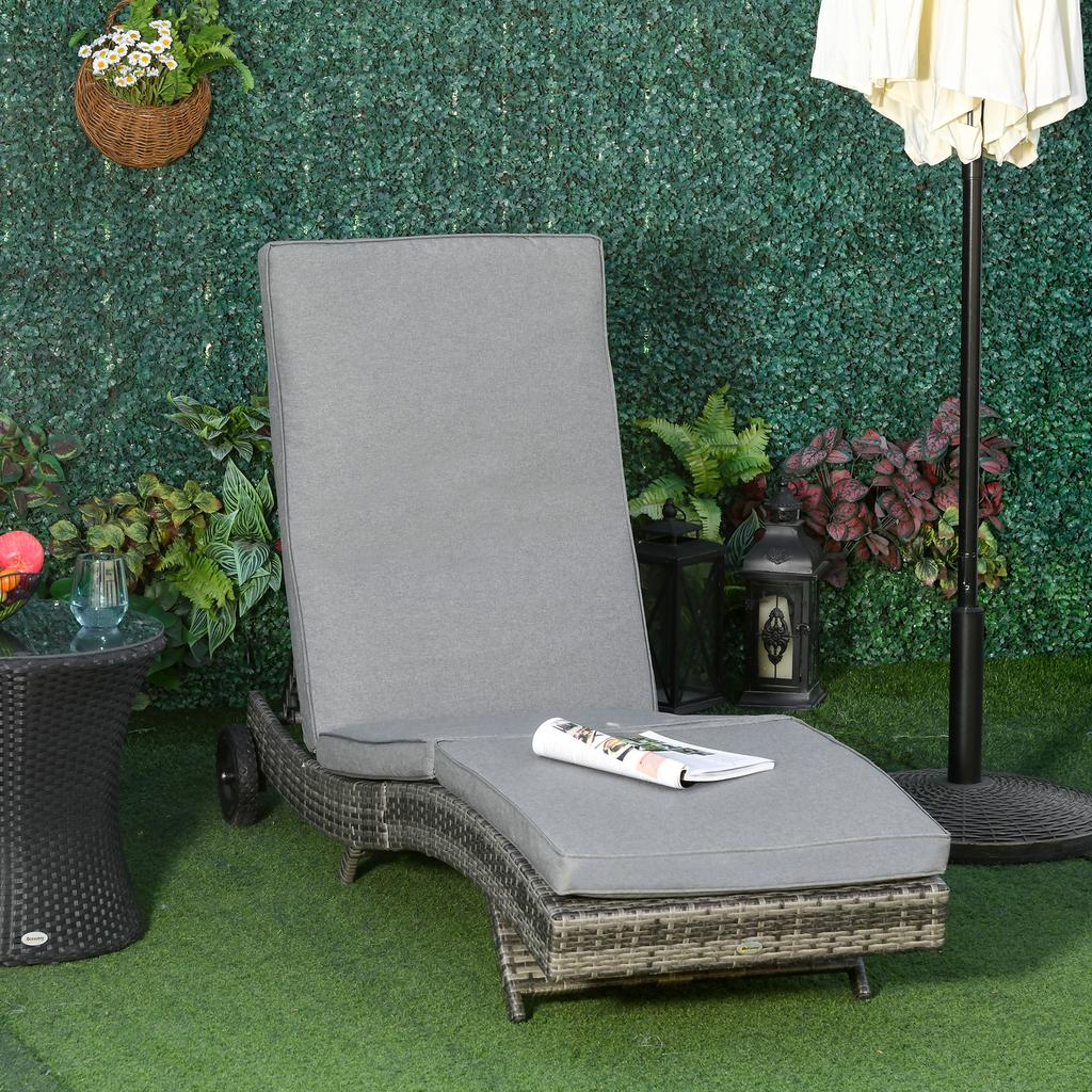 Lettino da sole in polyrattan Lettino da giardino con cuscino Lettino in rattan regolabile a 5 livelli Arredamento da giardino Lettino forma a S Grigio metallico 207 x 70 x 70 cm