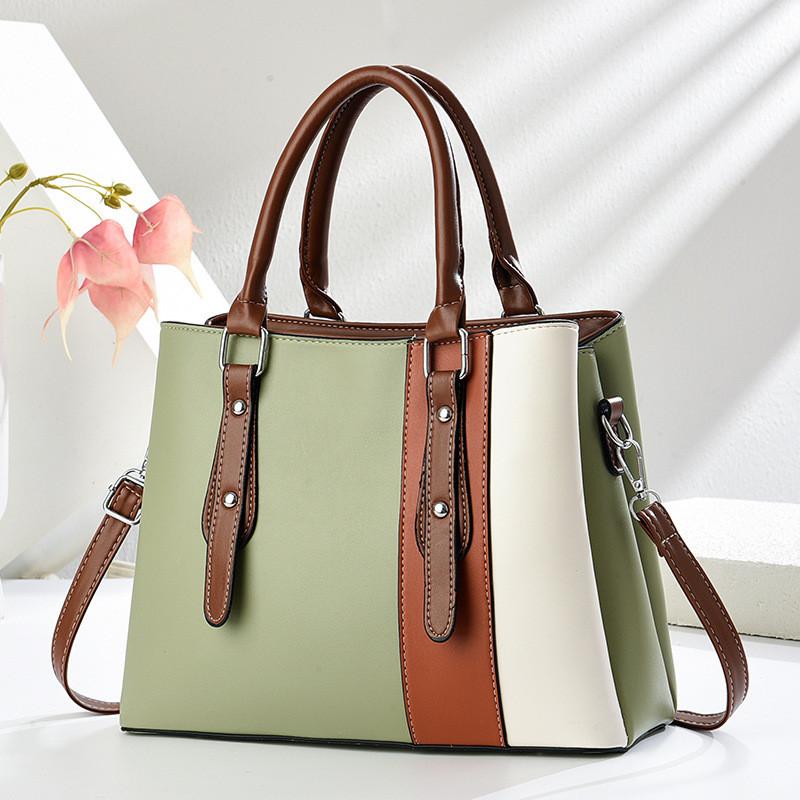 Pu Material Womens Handbag With Color Splicing Design For Daily Use