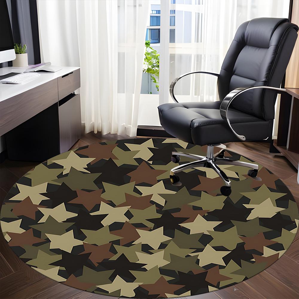 1PCCamouflage Stars Office Round Area Rug,  Mat Suitable For Office, Under Office Chairs Bedroom Living Room Home Decor, Room Deco