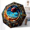 Stained Celestial Window Panel: Moonlit Night DesignUmbrella, Portable 3-Fold Compact Umbrella for Men & Women Gift