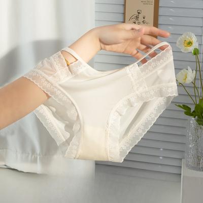 Women's Lace Underwear Pure Desire Style High Beauty Mid Waist Briefs  Ice Silk Sexy Triangle Panties