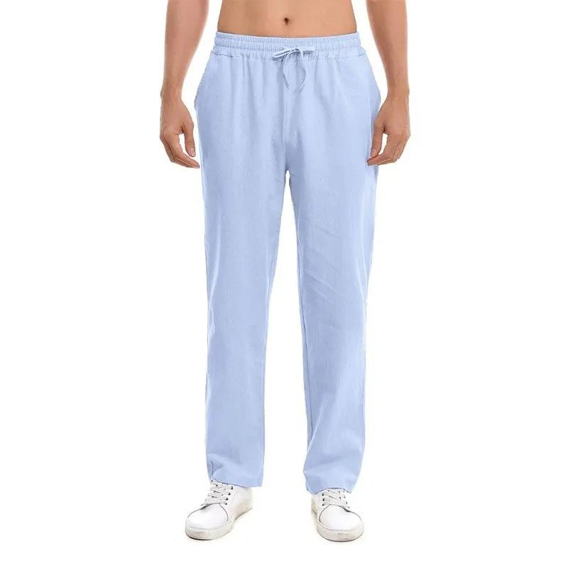 

Spring Summer Long Pants for Men Cotton Linen Solid Color Lightweight Pants Casual Sweatpants Elastic Waist Basic Style Trousers XXXL небесно-голубой